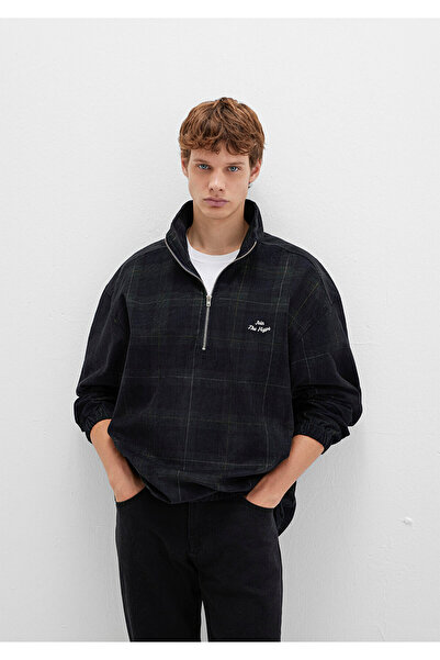 Mavi Yarı Fermuarlı Kareli Siyah Sweatshirt 0211777-91298