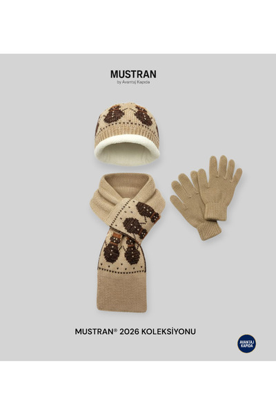 Mustran Children's Fleece-Lined Knitwear Beanie Scarf Gloves Set of 3 - Thick Knitted Winter Gift Model