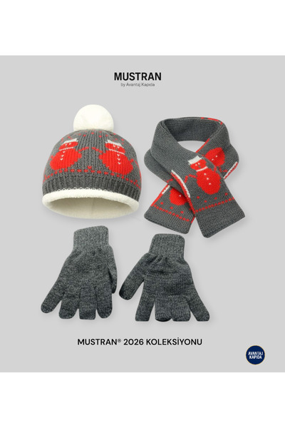 Mustran Children's Fleece-Lined Knitwear Beanie Scarf Gloves Set of 3 - Thick Knitted Winter Gift Model