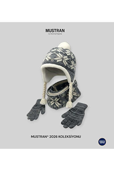 Mustran Children's Fleece-Lined Knitwear Beanie Scarf Gloves Set of 3 - Thick Knitted Winter Gift Model