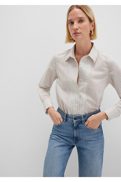 Mavi Çizgili Ekru Gömlek Regular Fit / Normal Kesim 1211353-91345