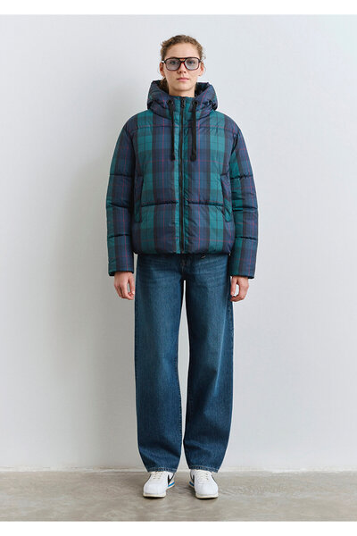 Mavi Su İtici Kareli Şişme Mont 1110706-90380