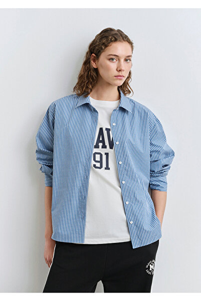 Mavi Kareli Gömlek Loose Fit / Bol Rahat Kesim 1211203-84598