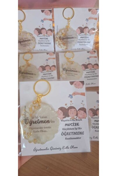 SevgiliAtolyemm Teachers' Day Gifts 10 Pieces Round Gold Keychain