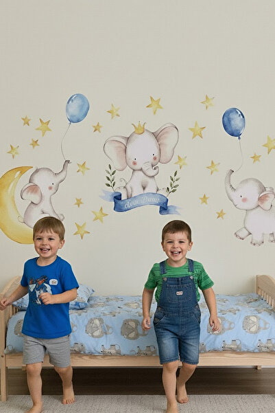 KT Decor أصدقاء النوم، الفيلة الصغيرة اللطيفة والنجوم، مجموعة ملصقات الحائط ب...