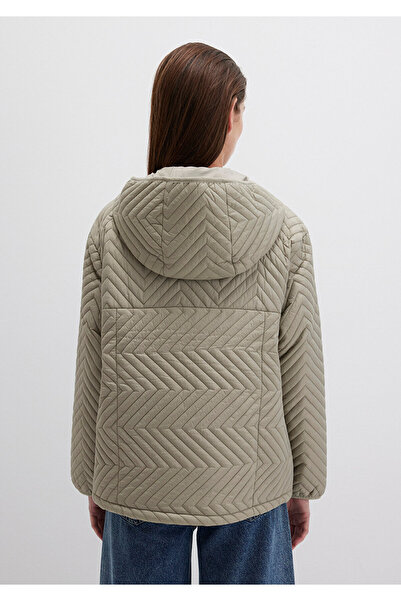 Mavi Kapüşonlu Kapitone Yeşil Ceket Loose Fit / Bol Rahat Kesim 1110460-70354