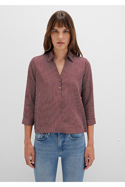 Mavi Çizgili Bordo Bluz 122400-88614