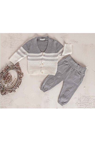 RYZE ÇOCUK V-Neck Hirkali Garni̇li̇ Tri̇ko Alt Üst Takim Gray