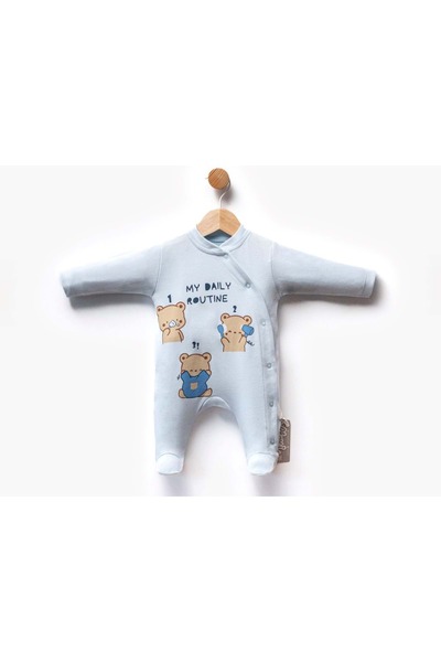 atabay My Daily Routine Printed Buttoned Combed Cotton Jumpsuit Blue