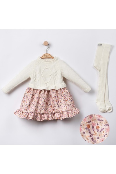 NECİXS BEBEE Sausage Collar, Tights, Stockings, Tricot Dress, Ecru