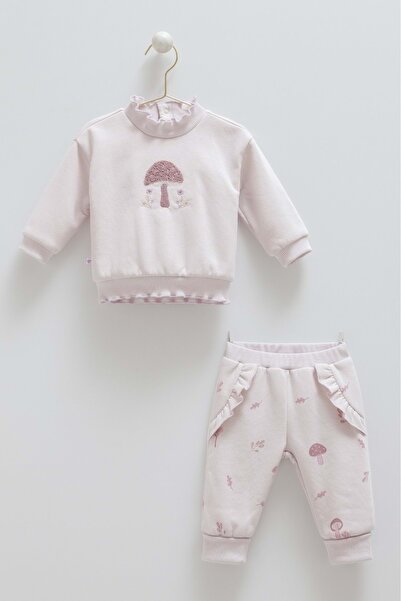 Caramell Mushroom World Embroidered Ruffled Bottom Top Set Lilac