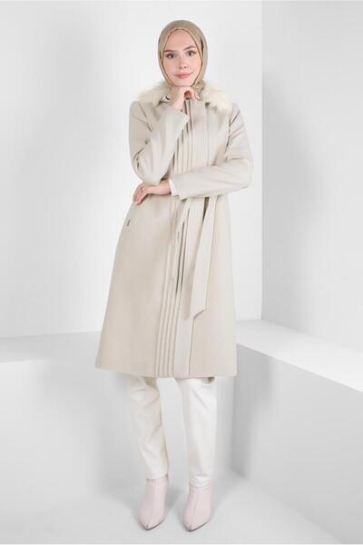 Alvina KÜRK DETAYLI KUŞAKLI KABAN 90407