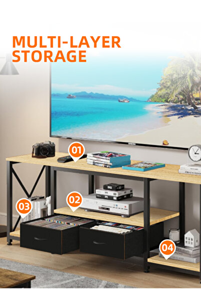 Ammar Space TV Stand with Open Storage Shelves TV Cabinet Table Entertainment Center TV Media Console