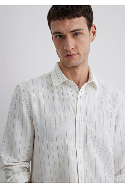 Mavi Çizgili Beyaz Gömlek Regular Fit / Normal Kesim 0211515-620