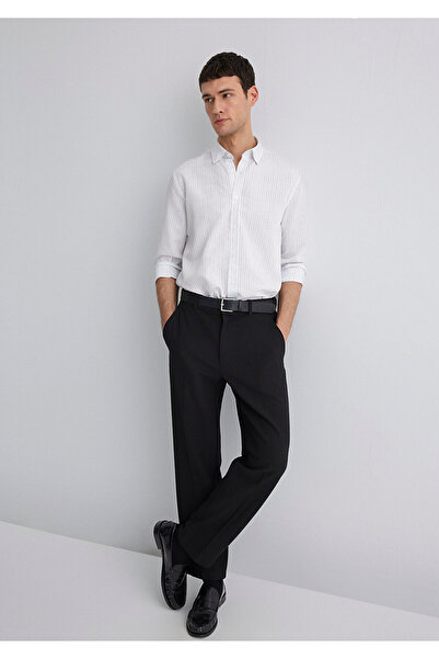 Mavi Çizgili Beyaz Gömlek Regular Fit / Normal Kesim 0211566-70096