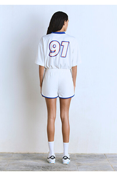 Mavi 91 Baskılı Biye Detaylı Ekru Şort 1410186-70057