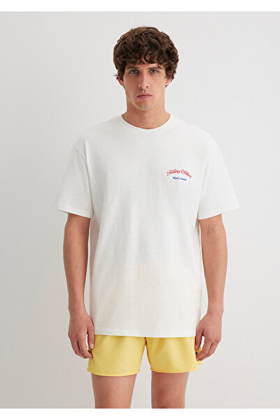 Mavi Feeling Chilled Printed Ecru T-Shirt Loose Fit / Loose Comfortable Cut 0612666-70057