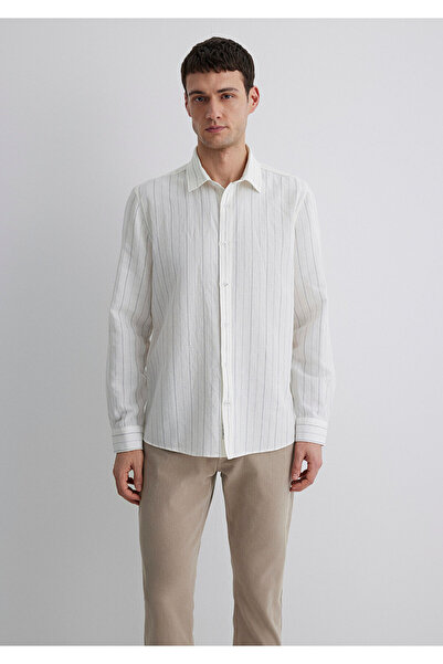 Mavi Çizgili Beyaz Gömlek Regular Fit / Normal Kesim 0211515-620