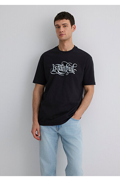 Mavi Ιστορόγραφο Μαύρο T-Shirt Loose Fit / Loose Fit Casual 0612991-900