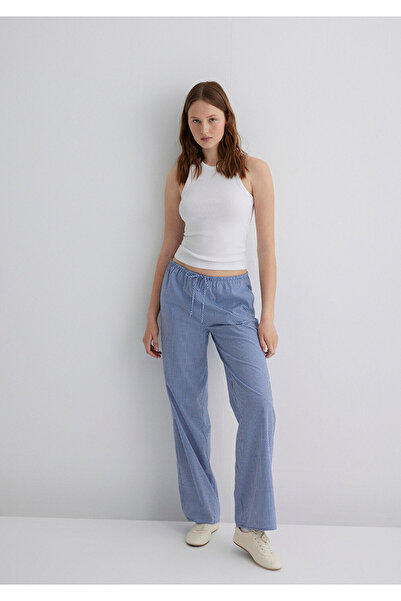 Mavi Beli Bağcıklı Pötikare Pantolon 1010999-89860