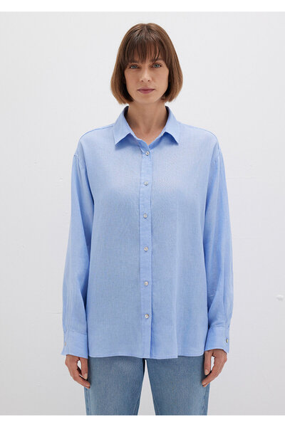 Mavi Keten Gömlek Loose Fit / Bol Rahat Kesim 1210747-80874