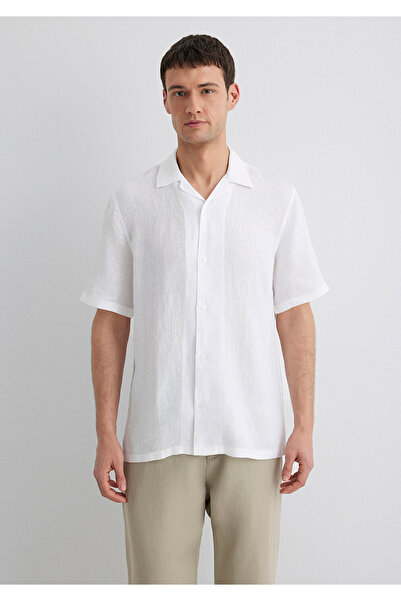 Mavi Beyaz Keten Gömlek Regular Fit / Normal Kesim 0211474-620