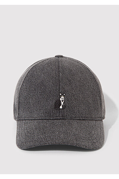 Mavi Kedi İşlemeli Antrasit Şapka 1913287-22864