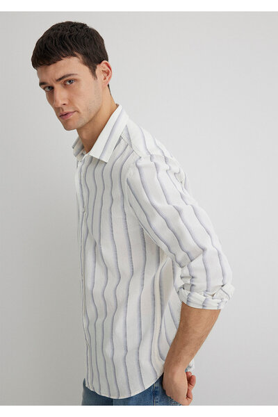 Mavi Çizgili Beyaz Gömlek Regular Fit / Normal Kesim 0211546-87737