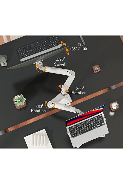 Ergoflex حامل شاشة NB North Bayou H180-FP أبيض اللون مع ممتص صدمات لشاشات 17-27 بوصة وحامل لابتوب 10-17 بوصة