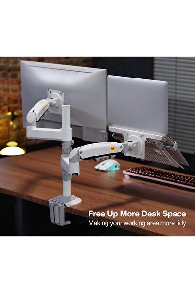 Ergoflex حامل شاشة NB North Bayou H180-FP أبيض اللون مع ممتص صدمات لشاشات 17-27 بوصة وحامل لابتوب 10-17 بوصة