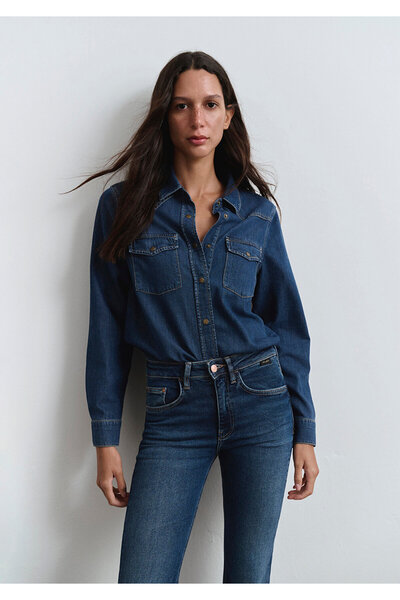 Mavi Angela Classic Denim Koyu Mavi Jean Gömlek Fitted / Vücuda Oturan Kesim 1210819-89252