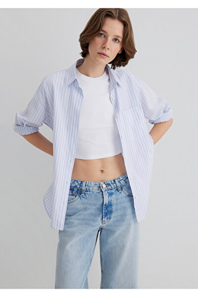 Mavi Çizgili Mavi Gömlek Oversize / Geniş Kesim 1210861-88020