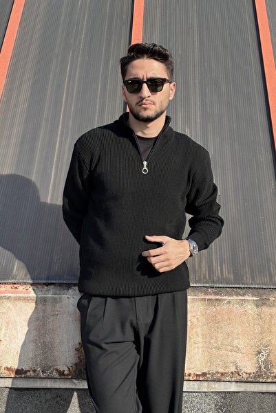 inpool Ανδρικό χειμωνιάτικο πλεκτό πουλόβερ - μισό φερμουάρ, γιακάς, Old Money Culture PLTK06