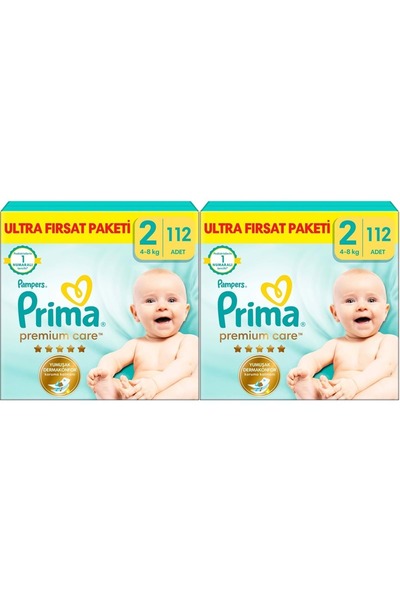 Prima Premium Care Bebek Bezi Beden:2 (4-8KG) Mini 224 Adet Ekonomik Ultra Fırsat Pk