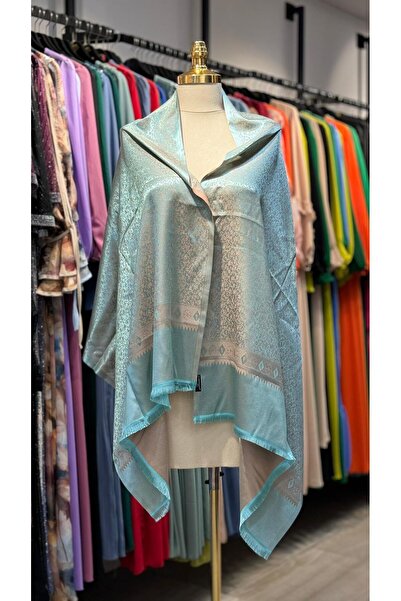 Hazard Turquoise-Beige Matte Cloud Patterned Shawl