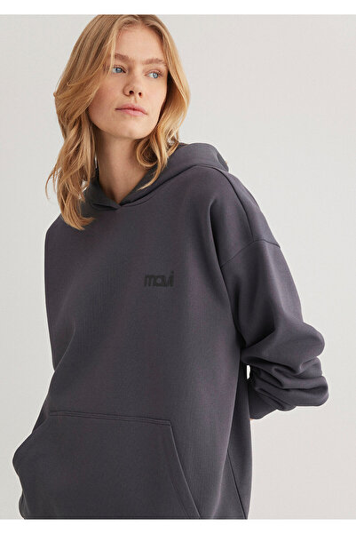 Mavi Logo Printed Hooded Anthracite Sweatshirt 1S10243-80932