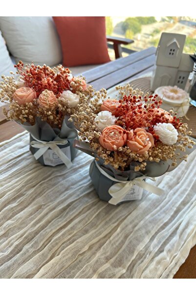 Genel Markalar Özel Gün Dekoratif Mum Buketi Turuncu yükseklik 15 cm (İZA TAS...