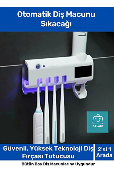 Calais Otomatik Diş Macunu Dispenseri – USB ve Solar Şarjlı, UV Sterilizatörlü, 4 Fırça Kapasiteli