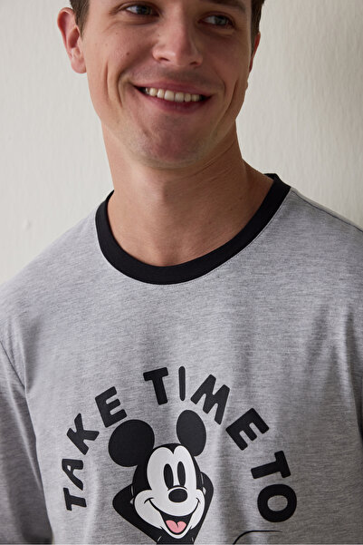 Penti Gri Melanj Erkek Mickey Mouse Uzun Kollu Pijama Takımı