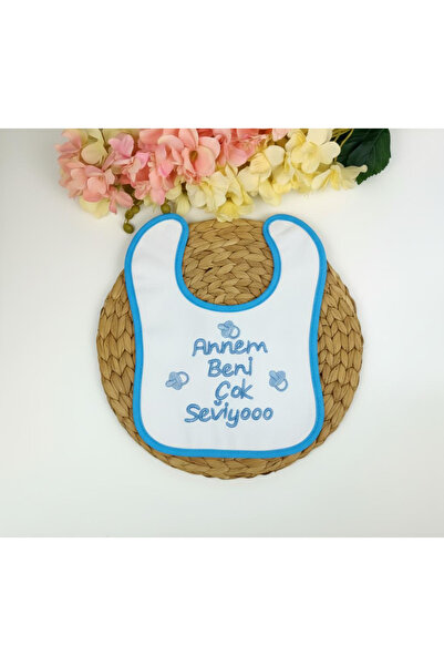Babix My Mother Loves Me So Much Written Baby Bib Blue