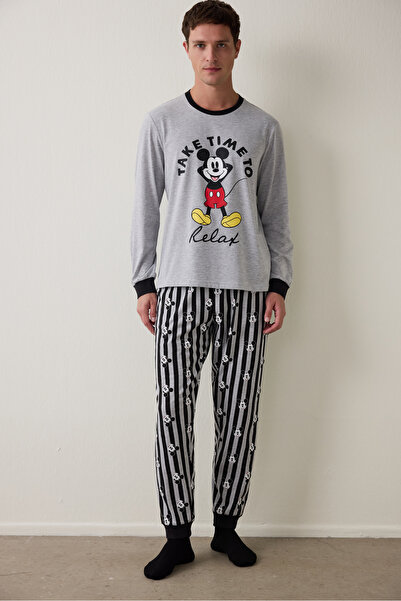 Penti Gri Melanj Erkek Mickey Mouse Uzun Kollu Pijama Takımı