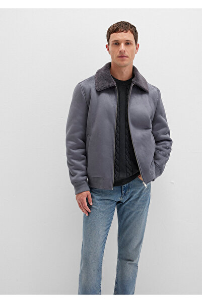 Mavi Suni Kürk Detaylı Gri Suni Süet Ceket Regular Fit / Normal Kesim 0110450-80776