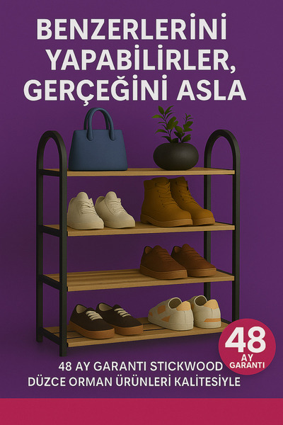 stickwood 4 Katlı 1.sınıf Süper Kalite Ahşap Ayakkabılık 2 Yıl Garantili Sw - 6-05