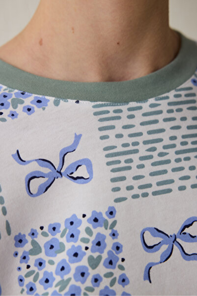 Penti Kırık Beyaz Cute Bows Bisiklet Yaka Pamuklu Uzun Kollu Pijama Takımı