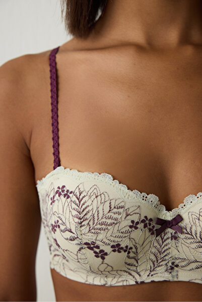 Penti Beige Lotus Lace Underwire Unpadded Strapless Push-Up Bra