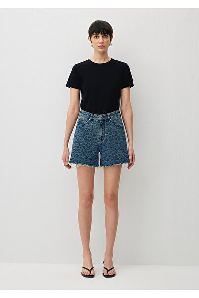 Mavi Millie 90s Indigo Leopar Desenli Jean Şort 1458988290