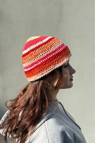 MELUSH Çizgili MELY Model Örgü Bere Pembe