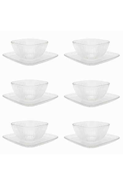 ALQANNAS 12-piece Glass Dessert Serving Set | Flat Dessert Plates and Elegant Deep Yogurt Bowls