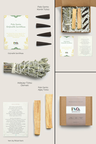 Inka Wood Co. Inka Mountain Tütsü Seti, Palo Santo Konik Tütsü, Adaçayı Tütsü...