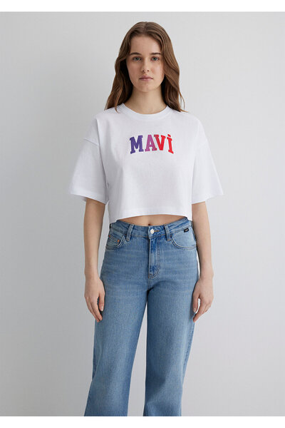 Mavi Λευκό μπλουζάκι με λογότυπο Crop / Short Cut1612516-620